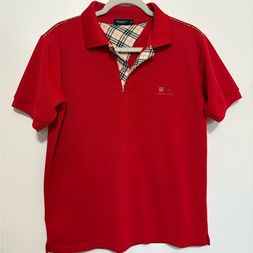 Burberry Red Polo with Iconic Plaid Detail